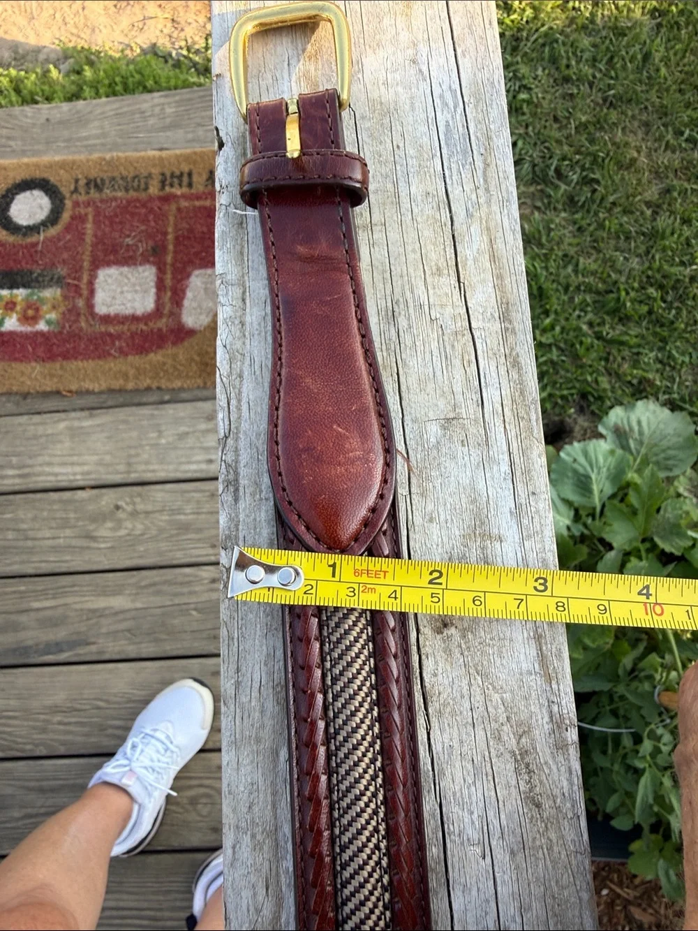 Brighton Brown Leather Belt with Woven Inlay and Brass Buckle